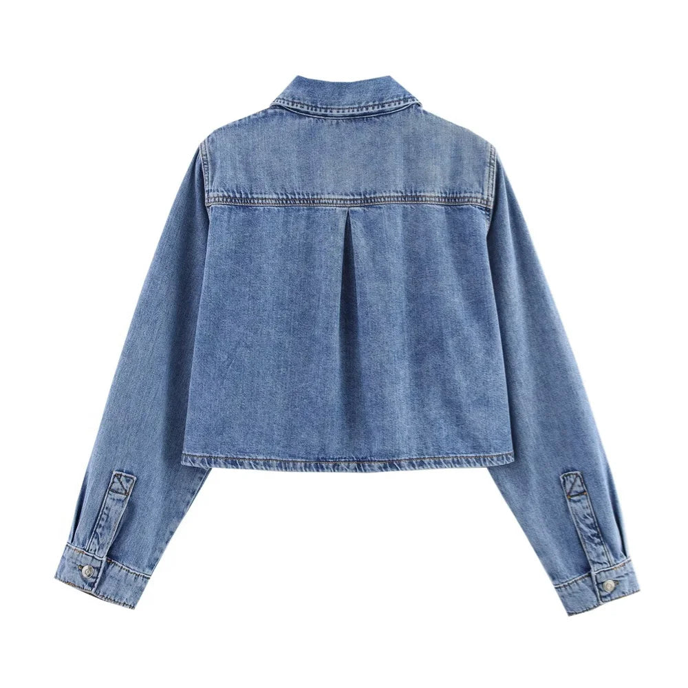 Women's Versatile Denim Long Sleeve Shirt and Pants Set for Casual Spring and Summer Wear