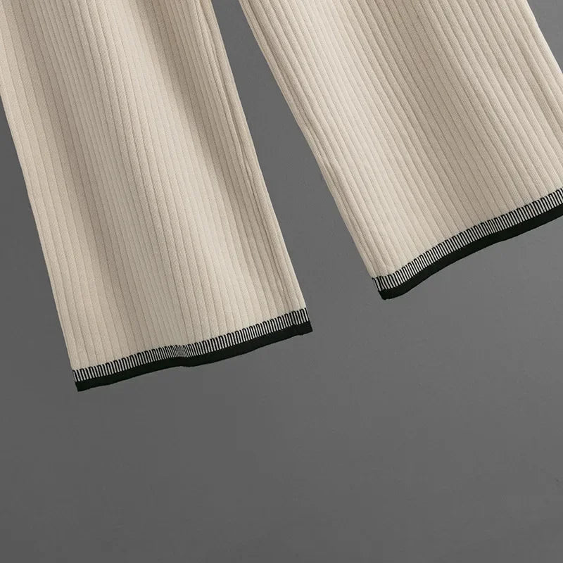 Elegant O-neck Long Sleeve Pullover and Wide Leg Pants 2 Piece Set for Women Casual Spring Outfits