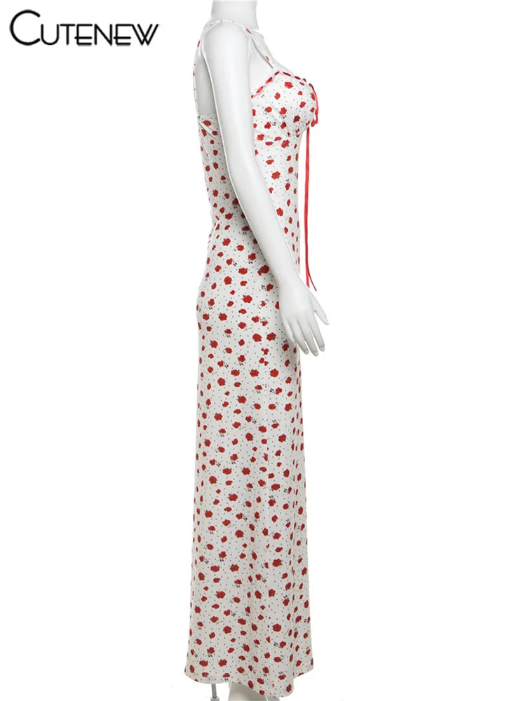 Rose Print Maxi Dress for Women Summer Bodycon Style