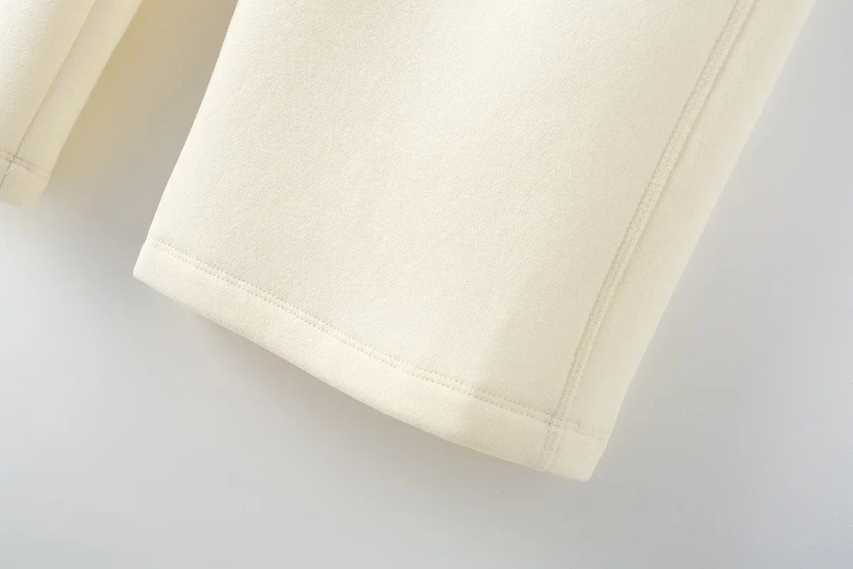 Women's Fleece Coat and Pant Set with Long Sleeve Hooded Sweatshirt and Casual Drawstring Trousers for Office and Everyday Wear