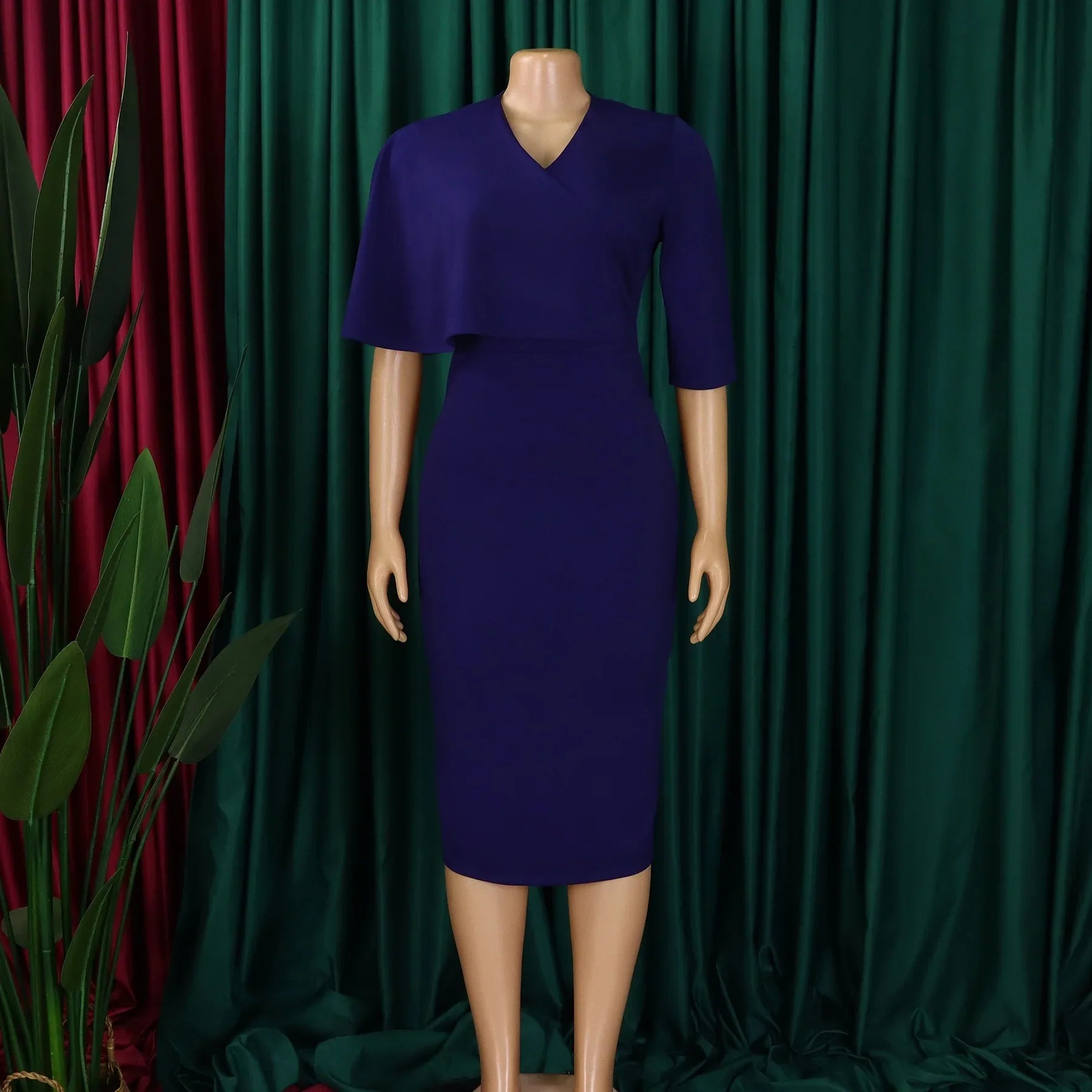 Women's Office Dress V Neck Solid Midi Formal Workwear