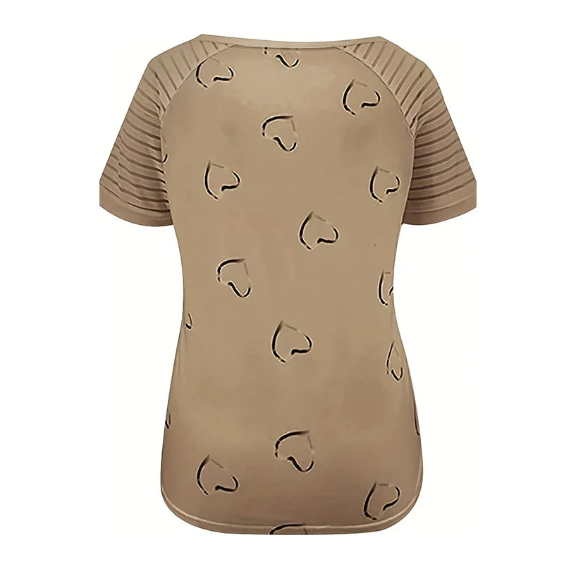 Womens Casual Zipper Short Sleeve V Neck Loose T Shirt