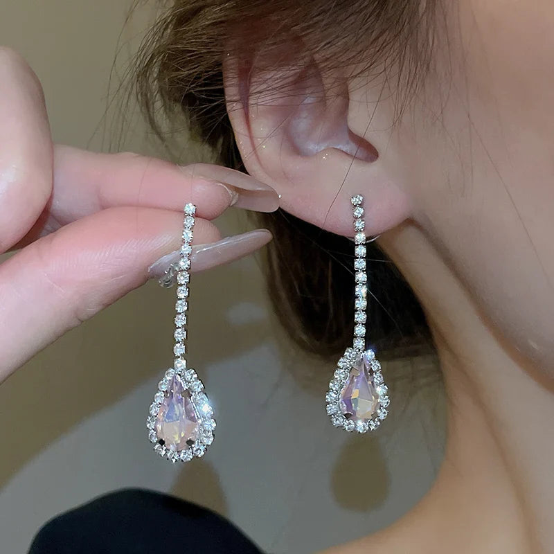 Large Water Drop Rhinestone Necklace and Earrings Set for Women Bridal Wedding Party Jewelry