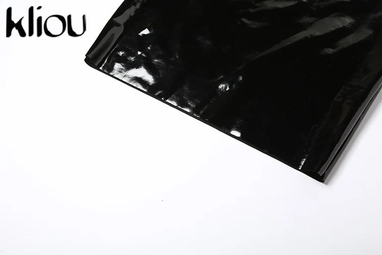 Shiny Solid Two Piece Set for Women Sexy Wrapped Chest Crop Top and Irregular Shape Skinny Hip Skirt Midnight Party Clubwear