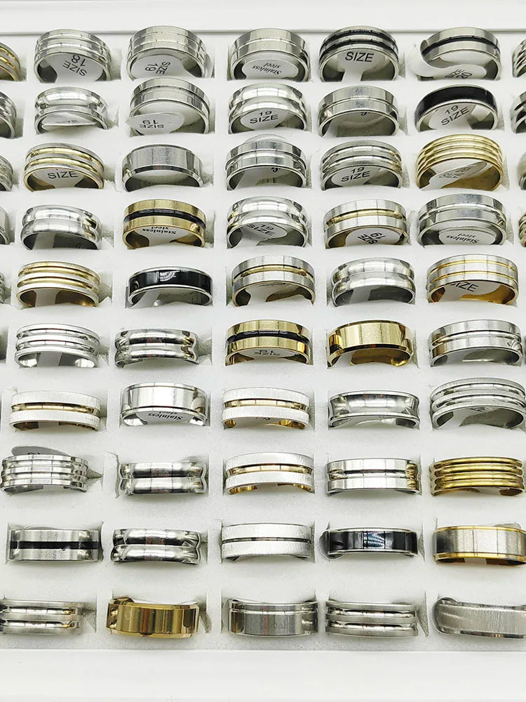 20Pcs Multicolor Stripe Stainless Steel Rings Set for Women and Men Jewelry Accessories