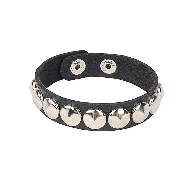 PU Leather Studded Gothic Cuff Bracelet Adjustable Punk Rivet Wristband for Men and Women