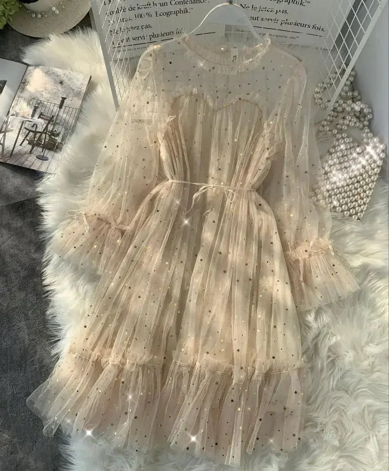 Sequined Mesh Fairy Dress For Women Party Gala Evening Wear