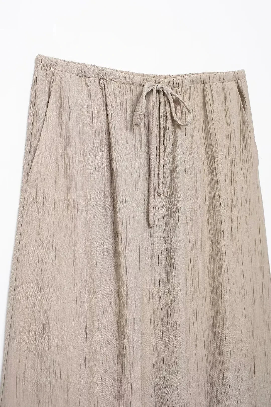 Women Textured Sleeveless Lace-Up Vest Top and High Waist Drawstring Skirt Set with Side Pockets