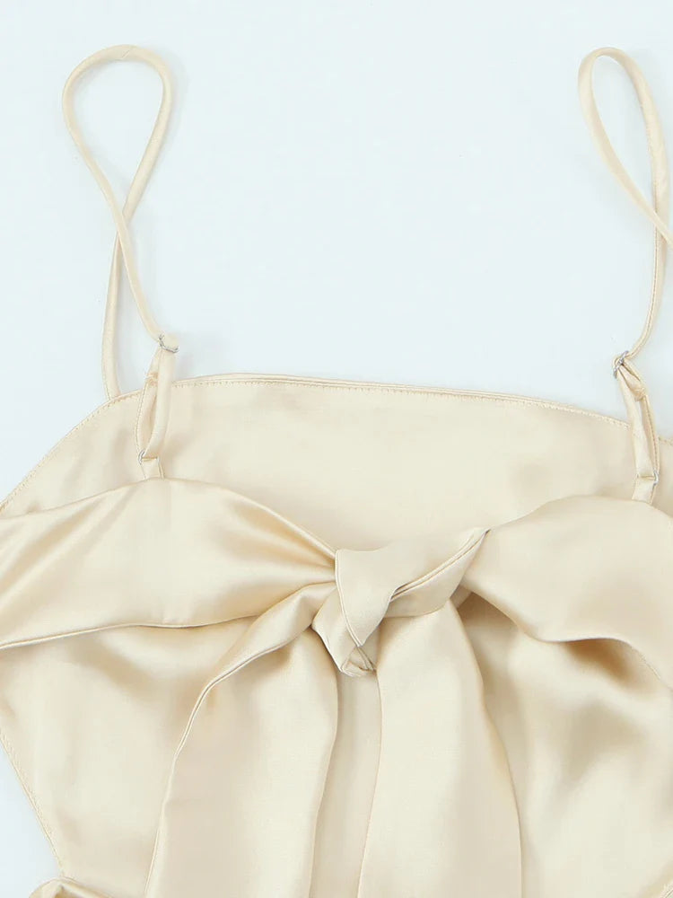 Hollow Out Midi Dress Backless Bow Tie Soft Touch Fabric