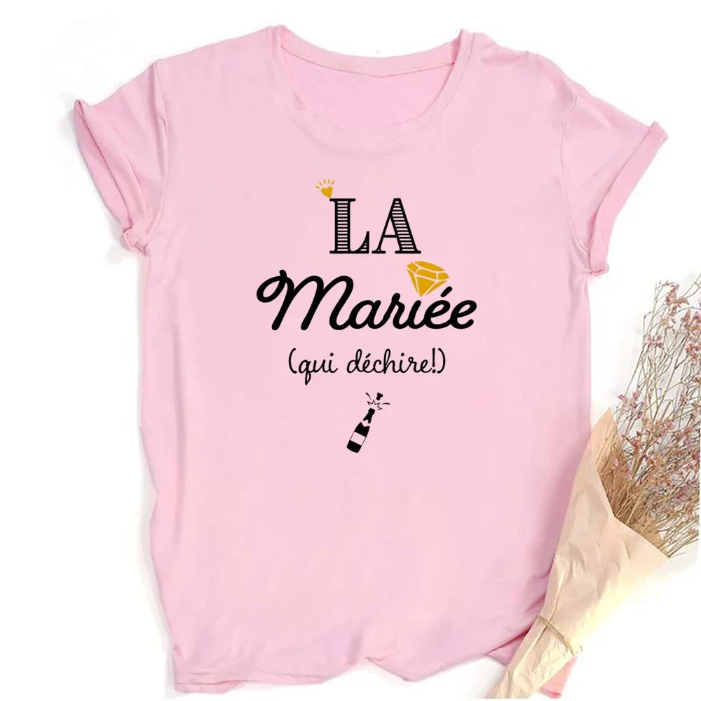French Printed Team Bride T-Shirt for Bachelorette Party Outfit Short Sleeve Tops