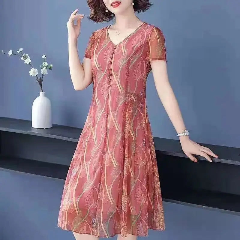 Casual V Neck Midi Dress For Women Chiffon A Line Summer