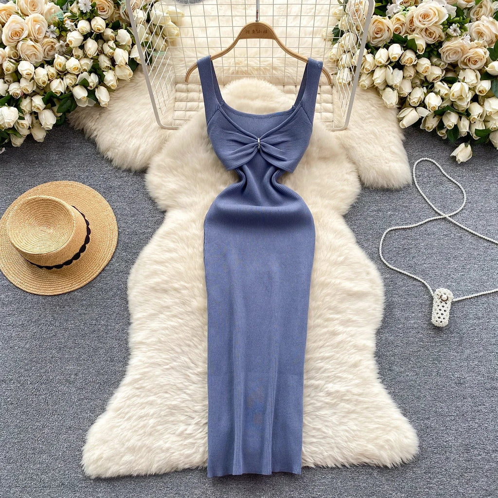 Wrap Dress Knitted Maxi With Pleated Detail And Bodycon Fit