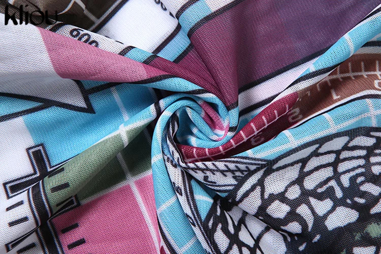 Aesthetic Print Women 2 Piece Set Vintage Hipster Autumn O-neck Full Sleeve Tops and High Waist Pants Clubwear