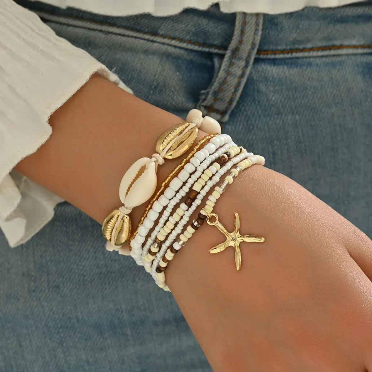 Bohemian Beach Bracelet Set with Shell Beads and Starfish Accents for Women