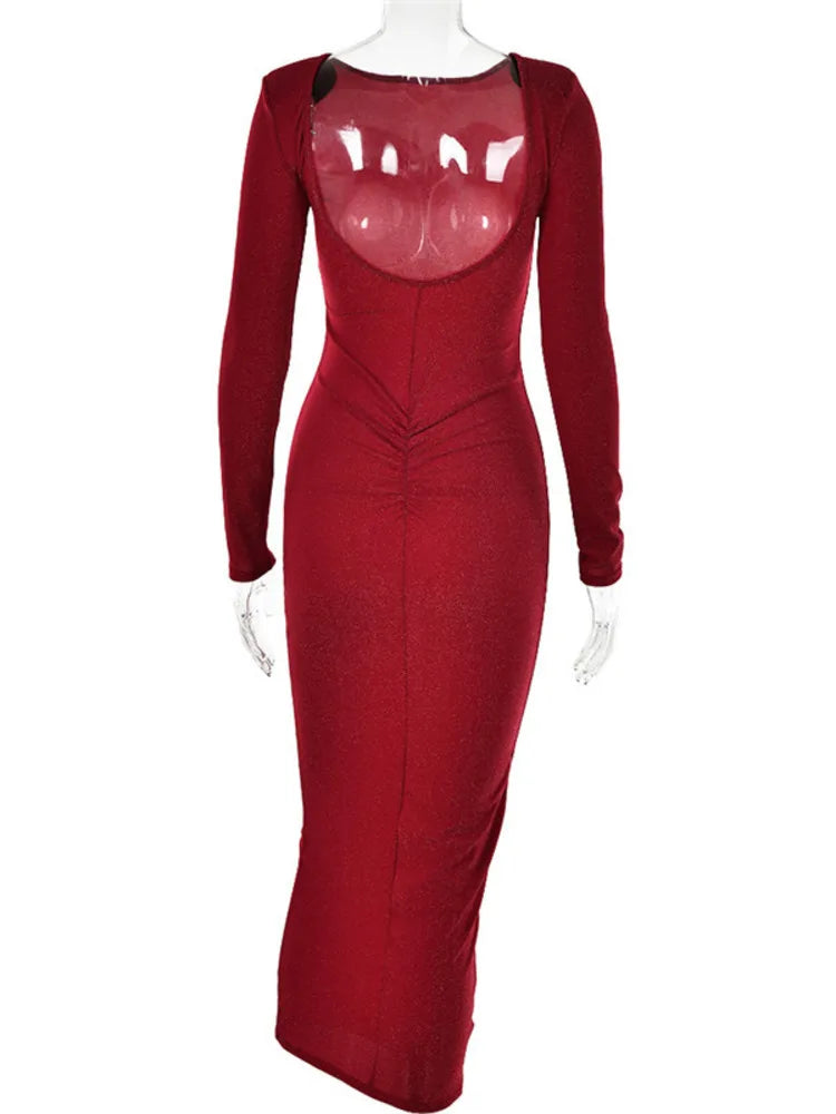 Glitter Backless Ruched Midi Dress For Women Party Dress