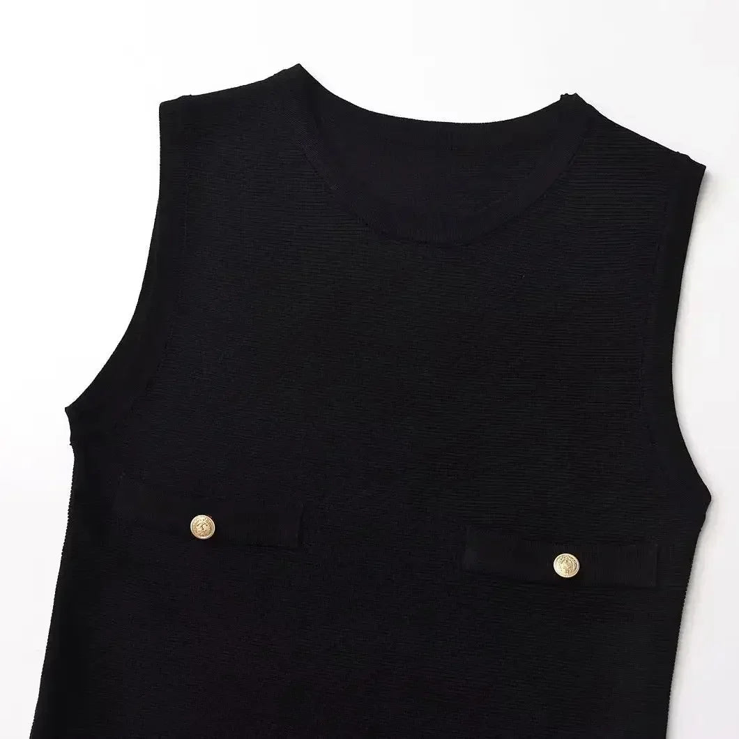 Yellow Knit Pleated Hem Mini Dress With Front Pockets