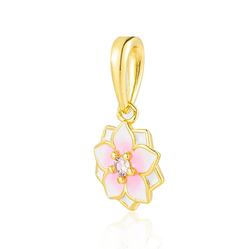 Sparkling Pink Cherry Blossom Daisy Charm Beads for 925 Silver Bracelet DIY Women's Jewelry Gifts