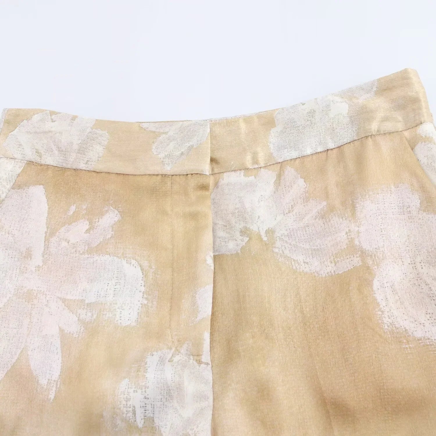 Silk Satin Flower Print Long Sleeve Shirt and Pants Set for Women