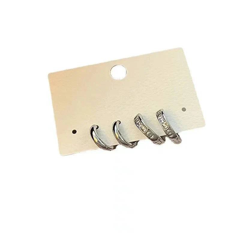 4Pcs Set Stainless Steel Zircon Crystal Hoop Earrings for Women Aesthetic Y2K Daily Wear Jewelry Accessories