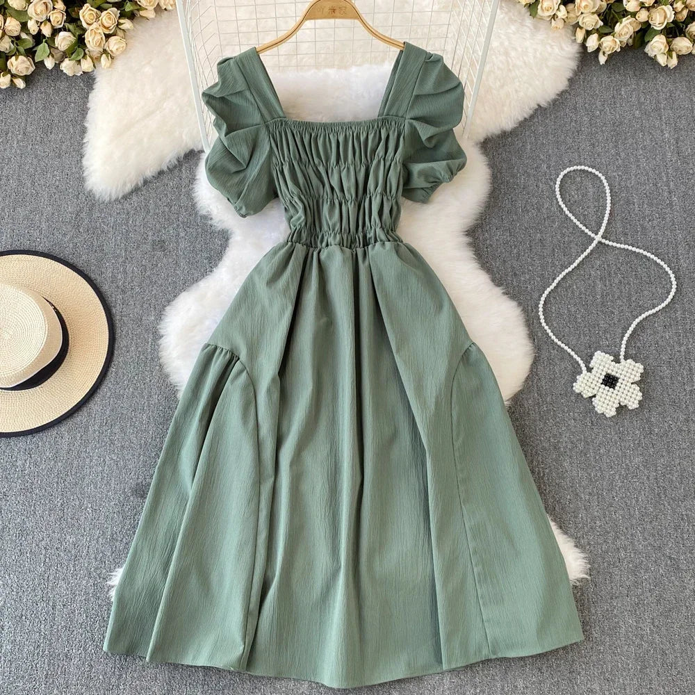 Y2K Vintage Puff Sleeve Swing Dress For Summer Party