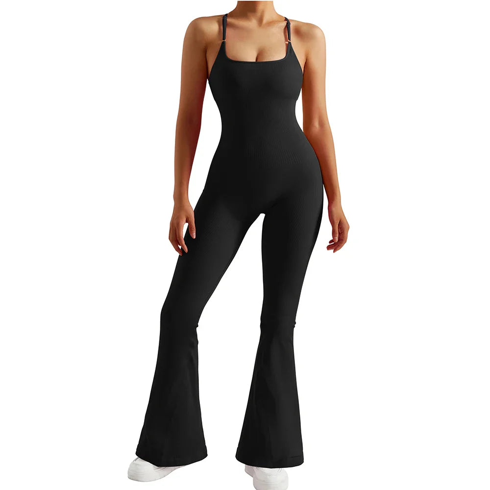 Solid Body-Shaping Sleeveless Skinny Jumpsuit Women Casual Square Collar One Piece Romper Sporty Bodysuit
