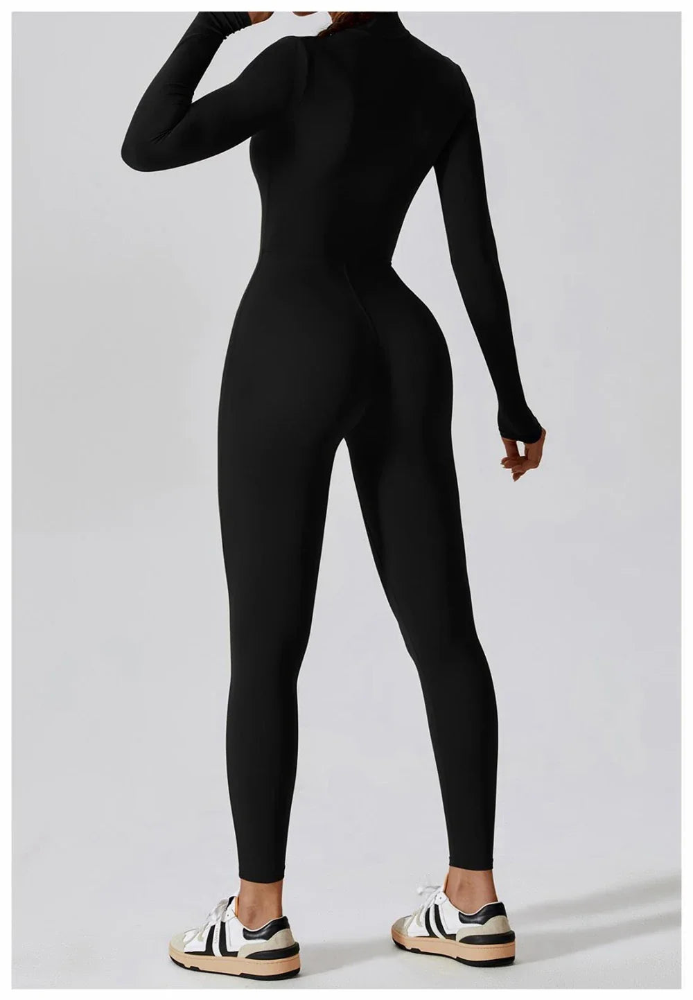 Womens Long Sleeve Slim Fit Yoga Jumpsuit Stretch One Piece Romper with Front Zipper Sexy Fitness Activewear Sportwear