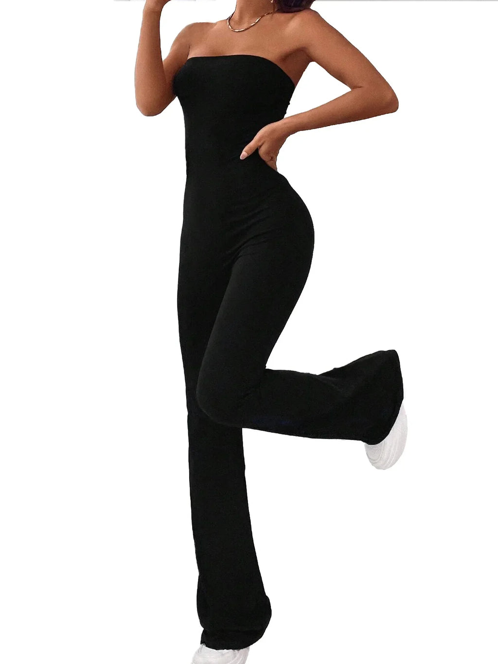 Women's Sexy Strapless Solid Color Tight Jumpsuit for Streetwear Family Gatherings Vacations and Leisure