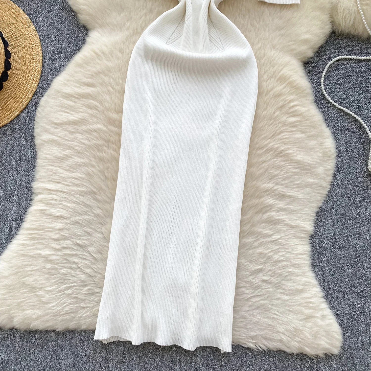 Women Square Collar Knit Dress Short Sleeve Wrap Sheath