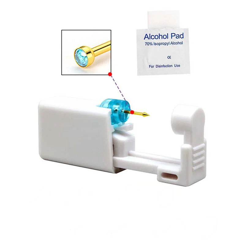 Disposable Nose Piercing Gun Kit with Built-in Stainless Steel Nose Stud and Alcohol Cotton