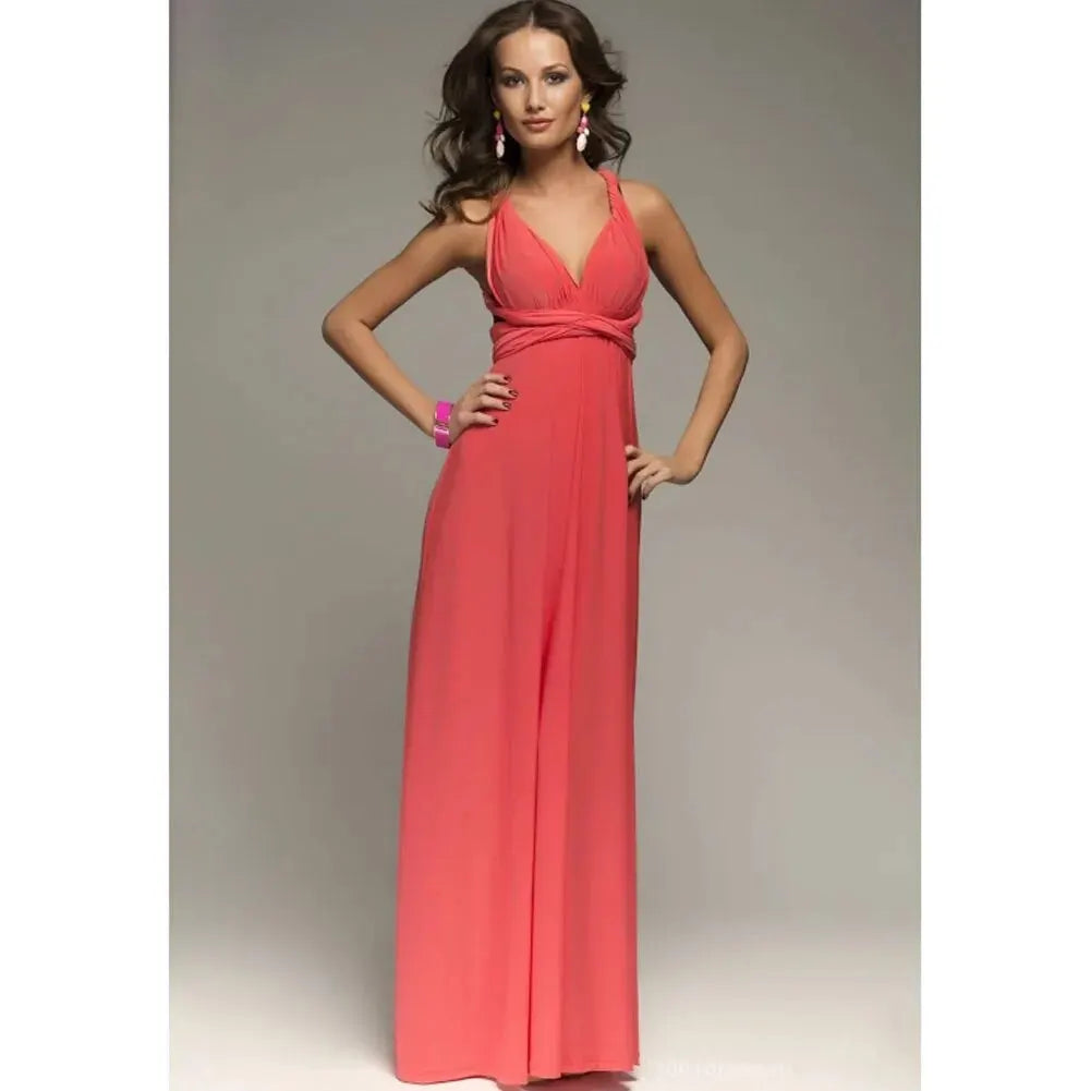 Multiway Wrap Convertible Boho Maxi Red Party Dress