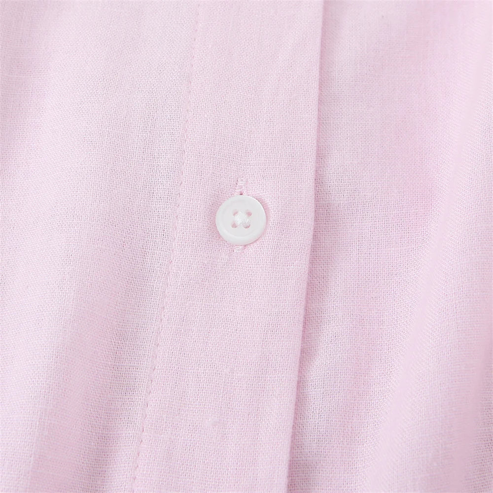 Loose Fitting Women's Shirt with Lapel and Buckle Solid Color Design Casual Chic Spring and Summer Blouse