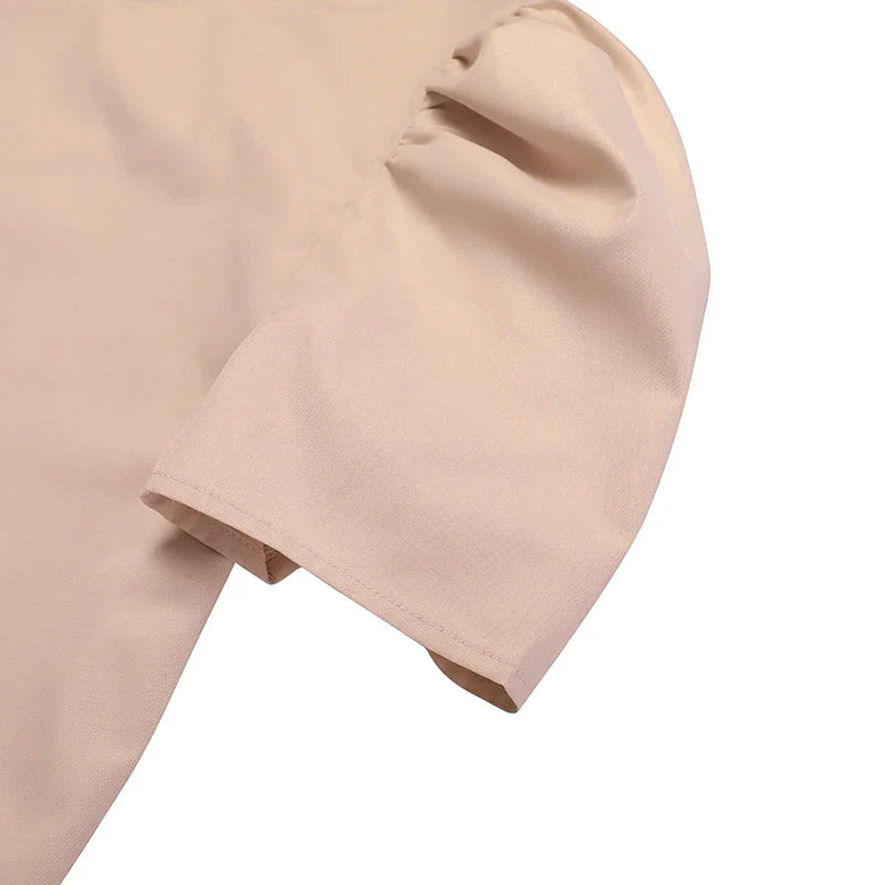 Summer Women Sundress Mini Pleated Puff Sleeve Dress