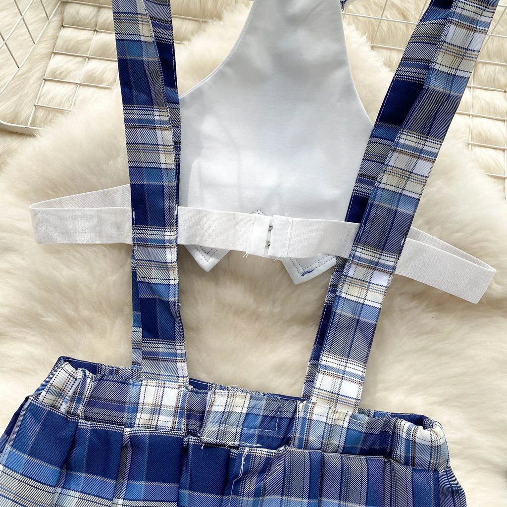Cute Japanese JK Uniform Checkered Skirt Off Shoulder Dress