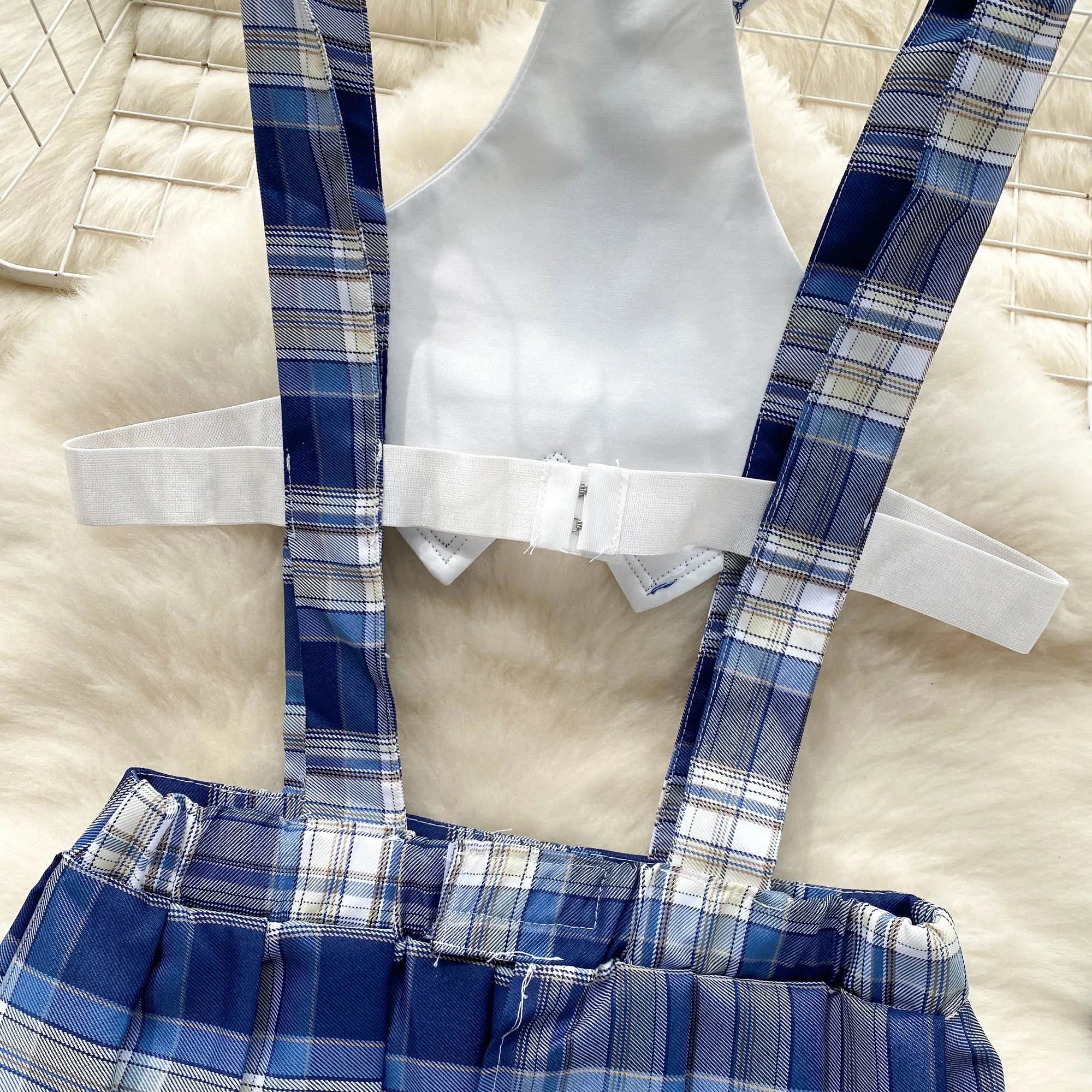 Cute Japanese JK Uniform Checkered Skirt Off Shoulder Dress