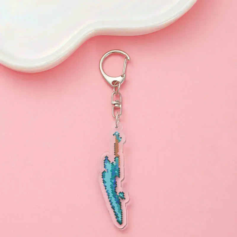 Diamond Sword Keychain with Enchanted Golden Apple and Pickaxe Model Toys for Gamers and Collectors