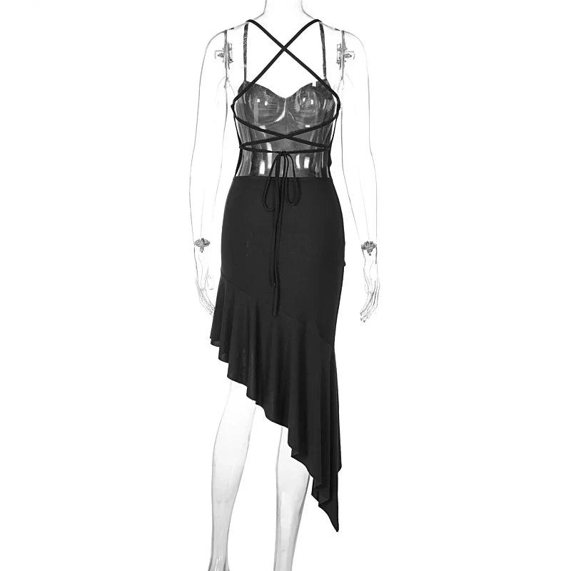 Backless Lace Up Draped Midi Dress With Square Collar