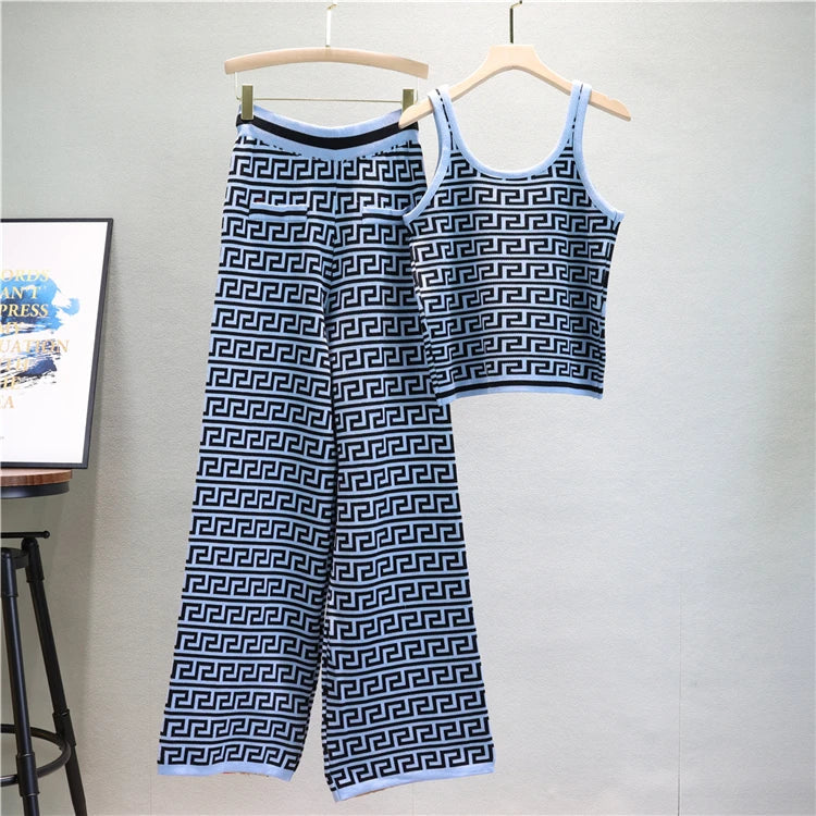 Elegant Casual Three-Piece Women's Fashion Houndstooth Printed Fitted Vest and Plaid Trousers Set for Spring and Autumn