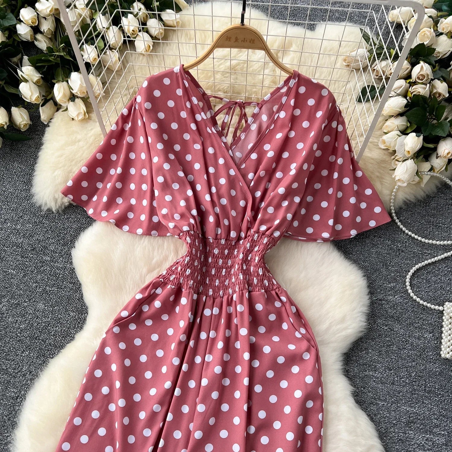 Elegant Polka Dot Romper for Women V-Neck Short Sleeve High Waist Wide Leg Jumpsuit Loose Fit Summer Playsuit