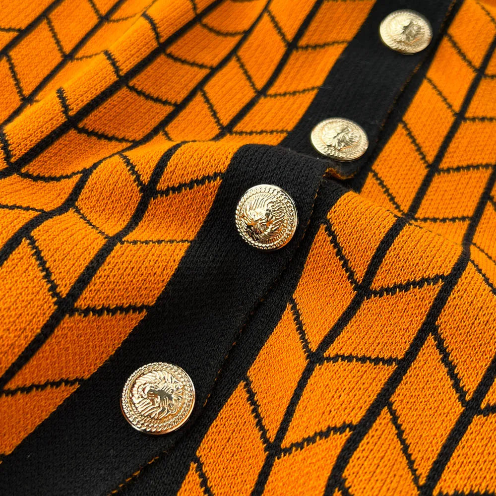 Autumn Plaid Knit Dress Women V Neck Elastic Waist Midi