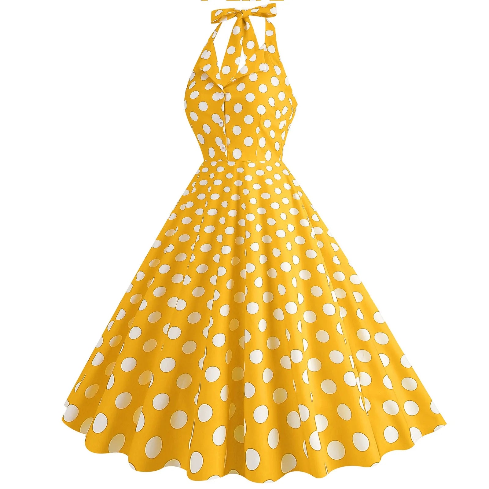 Retro Polka Dot Lace Up Backless Dress With Swing Puff
