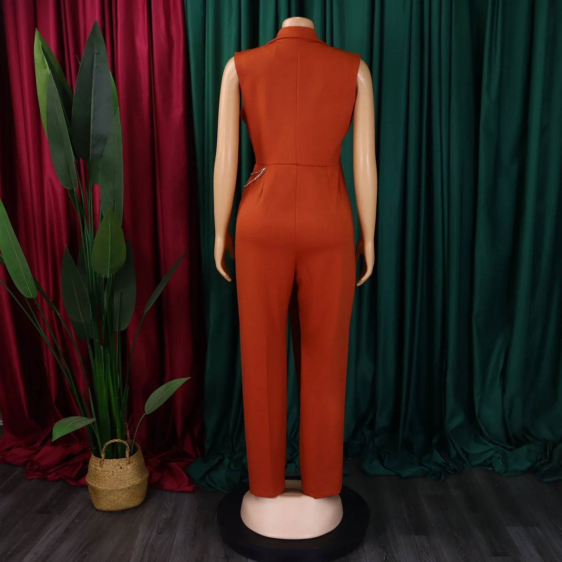 Elegant Sleeveless Jumpsuit with Turn Down Collar High Waisted V Neck Straight Leg Romper for Women Birthday Party Overalls