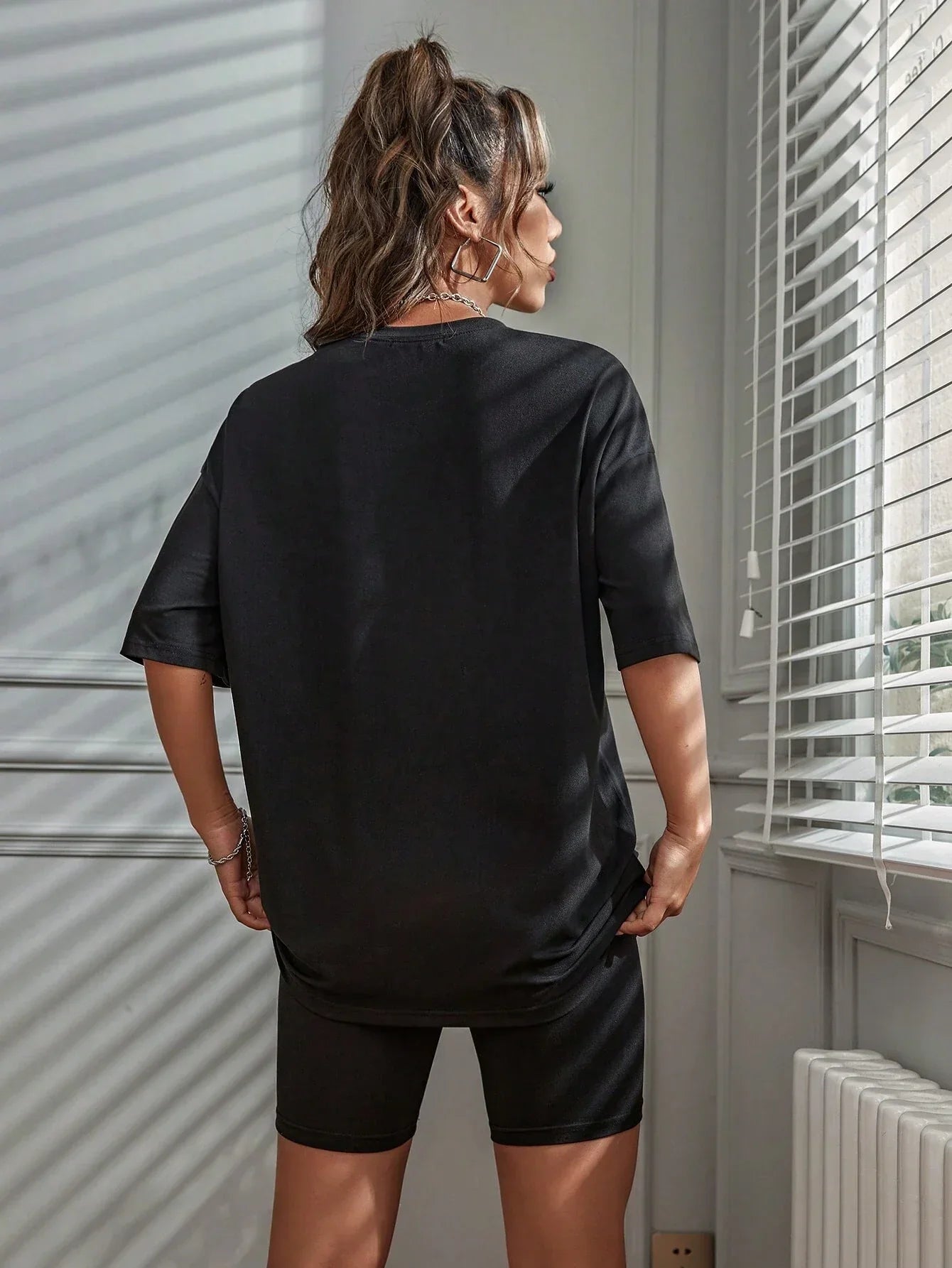 Brooklyn 1898 New York City Letter Graphic Cotton T-Shirt and Oversized Shorts Two-Piece Summer Casual Set for Women S-XL