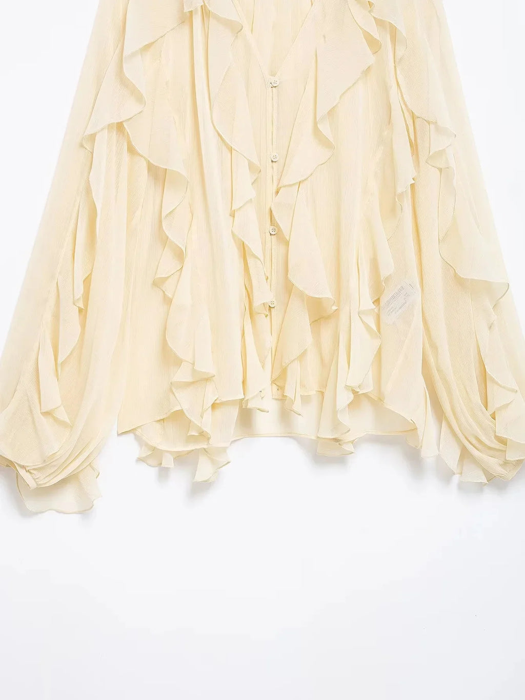 Burgundy Mesh Ruffle Blouse for Women Long Sleeve Sheer Loose Fit Elegant Party Top