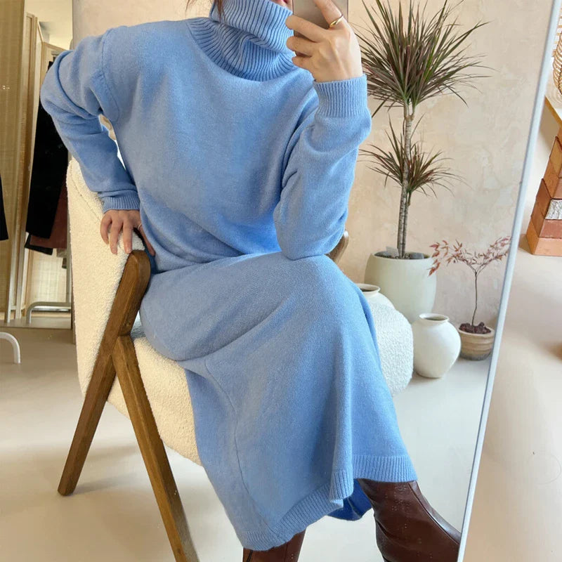 Cozy Turtleneck Sweater Dress For Women Knitted Long Sleeve