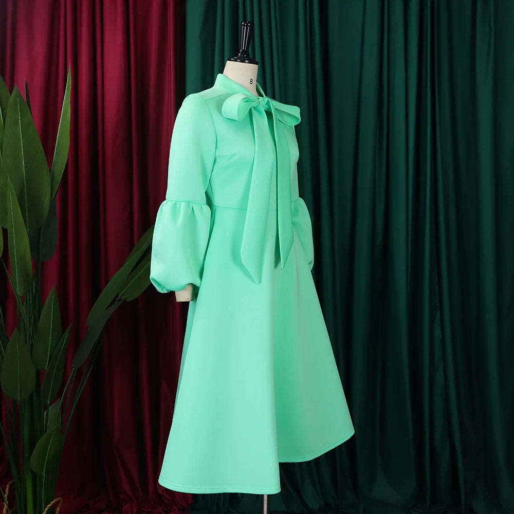 Elegant A Line Midi Dress With Bow Collar For Party