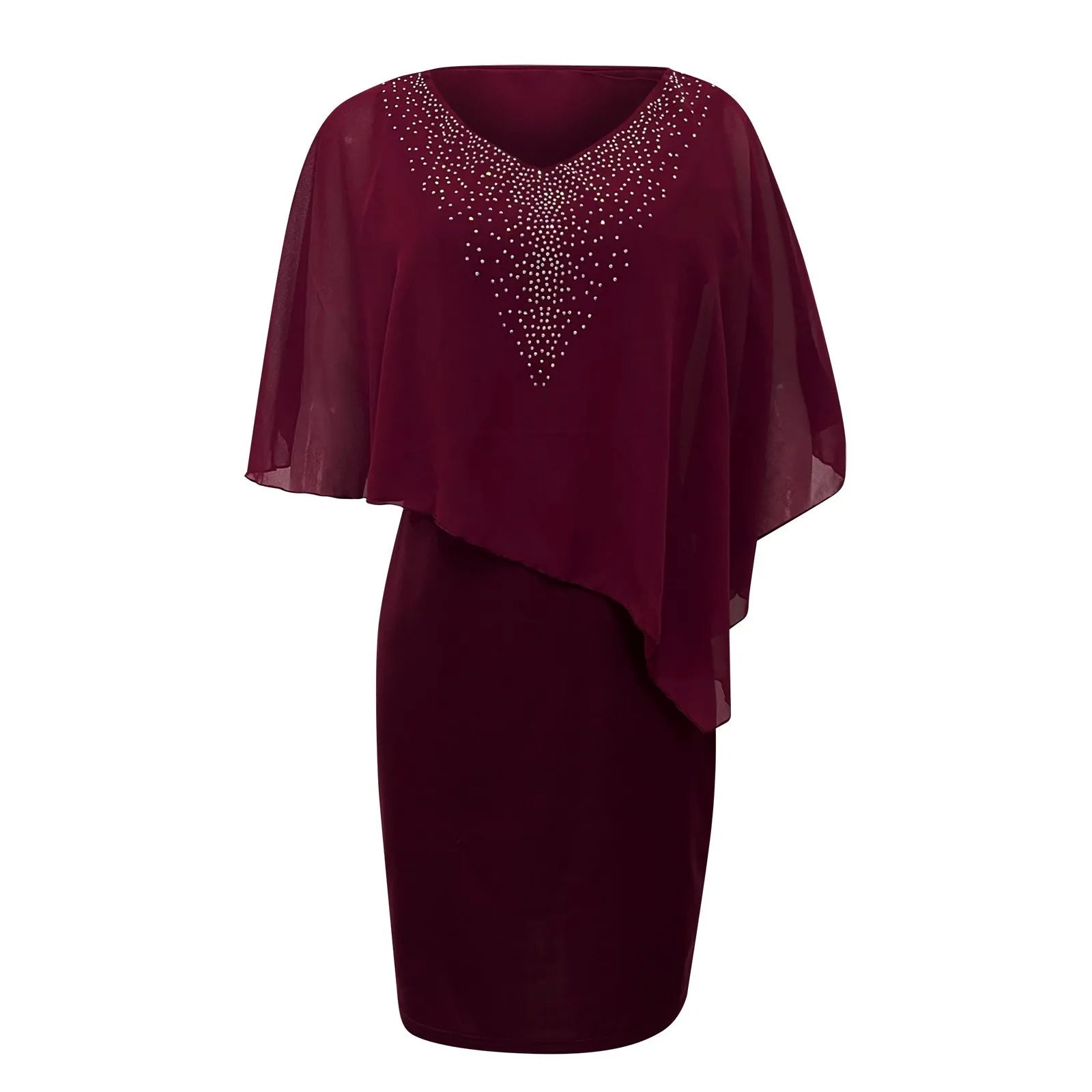 Plus Size V Neck Overlay Chiffon Sequins Dress For Women