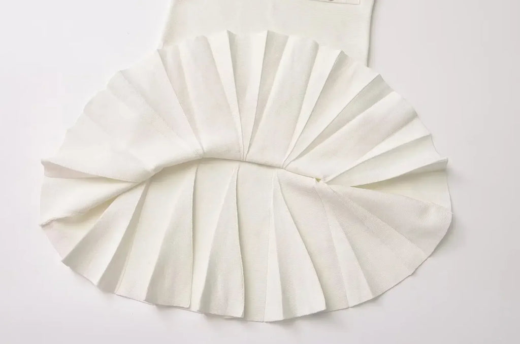 Yellow Knit Pleated Hem Mini Dress With Front Pockets