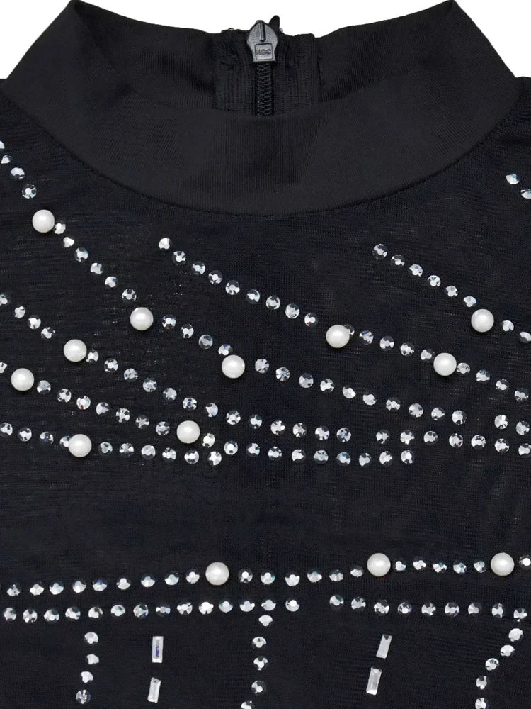 Rhinestone Mesh Mini Dress Fringe Crystal Party Dress