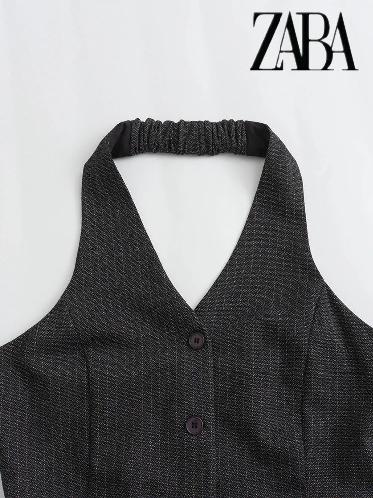 Black Backless V Neck Sleeveless A Line Pleated Dress