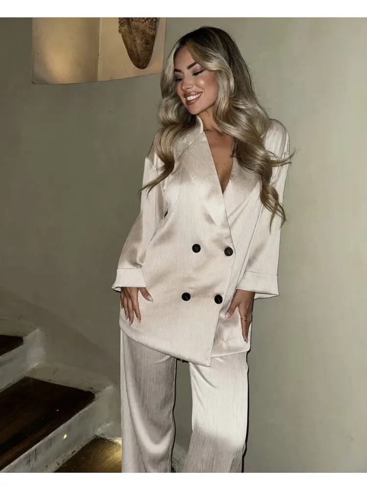 Satin Pajama Set For Women Two Piece Blazer And Trousers
